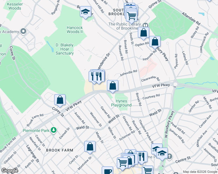 map of restaurants, bars, coffee shops, grocery stores, and more near in 