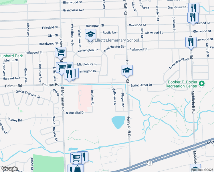 map of restaurants, bars, coffee shops, grocery stores, and more near 30683 Nelson Circle in Westland