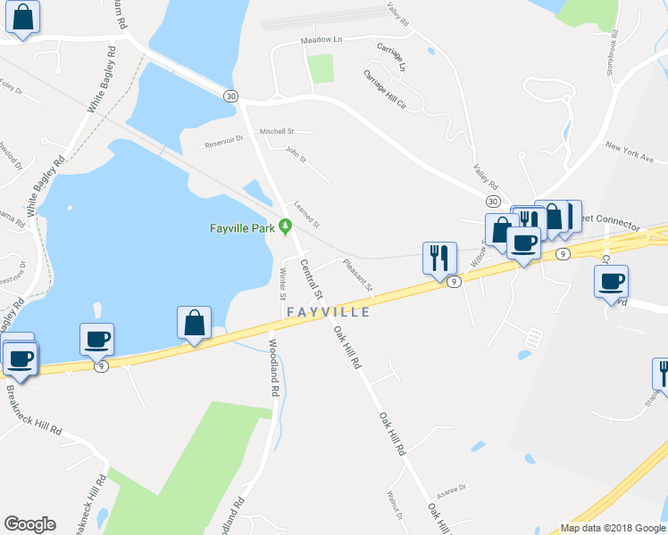 map of restaurants, bars, coffee shops, grocery stores, and more near 11 Cherry Street in Southborough