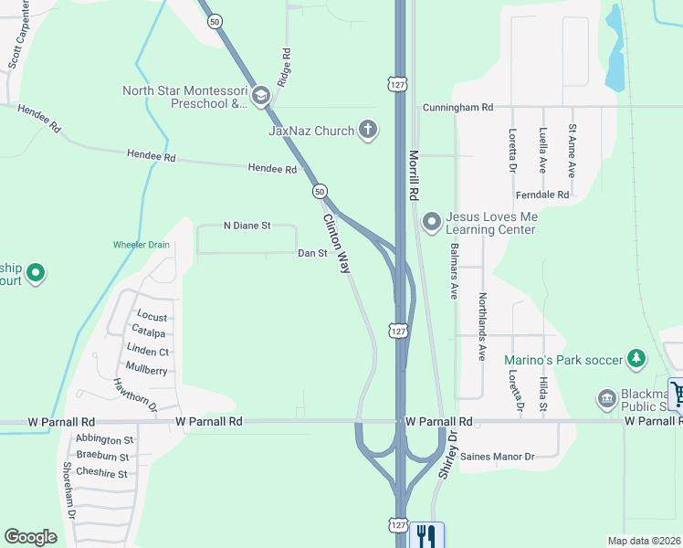 map of restaurants, bars, coffee shops, grocery stores, and more near 3342-3598 Clinton Way in Jackson
