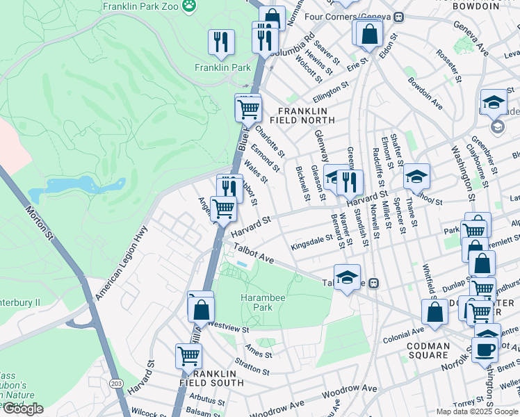 map of restaurants, bars, coffee shops, grocery stores, and more near 28 Abbot Street in Boston