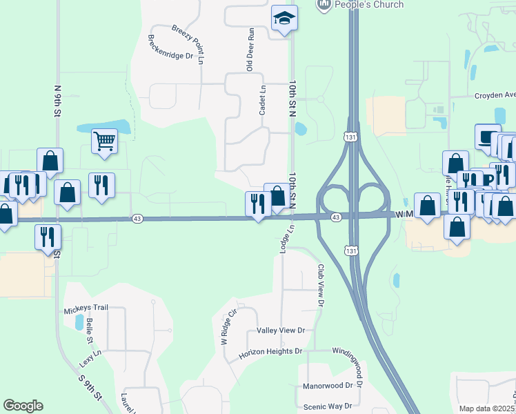 map of restaurants, bars, coffee shops, grocery stores, and more near 6080 West Main Street in Kalamazoo
