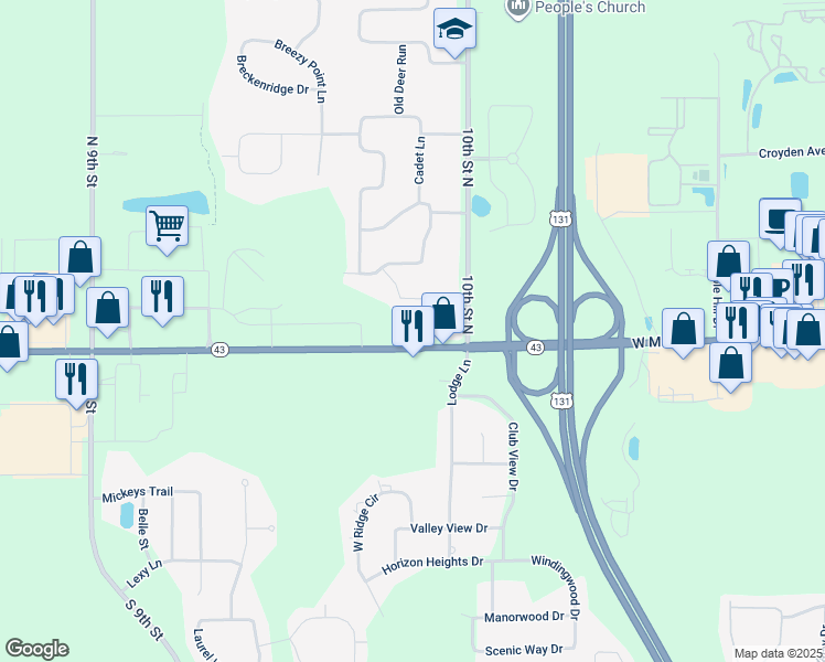 map of restaurants, bars, coffee shops, grocery stores, and more near 6080 West Main Street in Kalamazoo