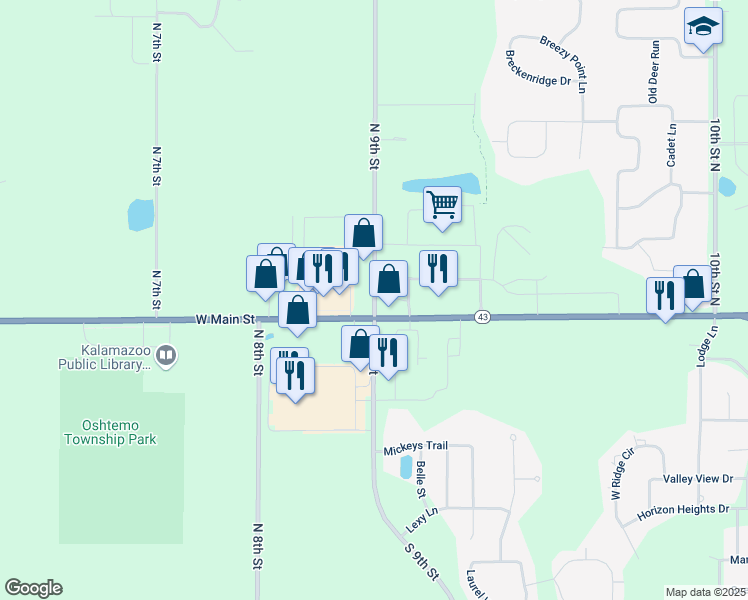 map of restaurants, bars, coffee shops, grocery stores, and more near 987 North 9th Street in Kalamazoo