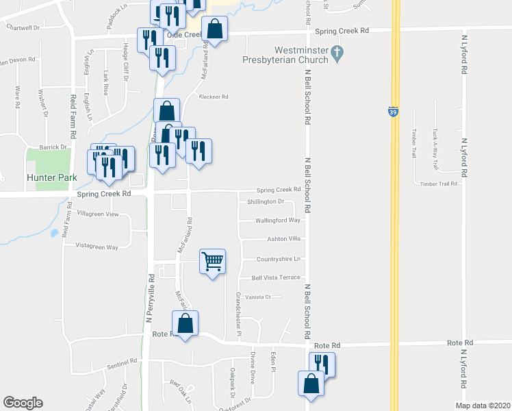 map of restaurants, bars, coffee shops, grocery stores, and more near 7327 Shillington Drive in Rockford