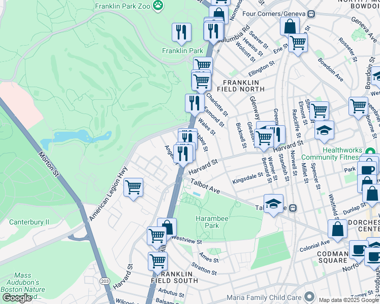 map of restaurants, bars, coffee shops, grocery stores, and more near 15 Abbot Street in Boston