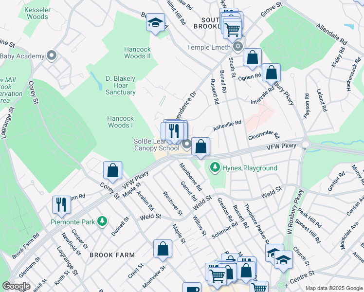 map of restaurants, bars, coffee shops, grocery stores, and more near in Boston