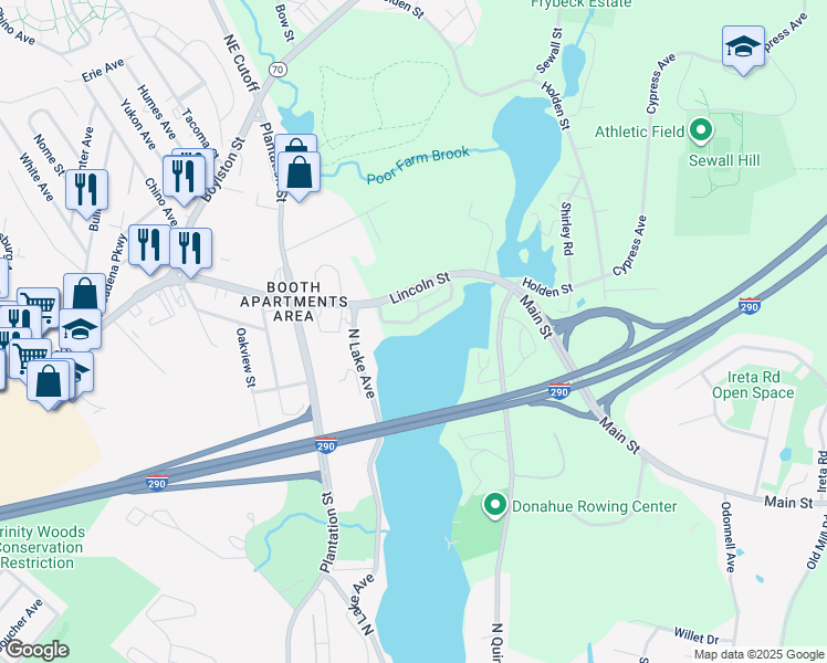 map of restaurants, bars, coffee shops, grocery stores, and more near 26 Main Street in Shrewsbury