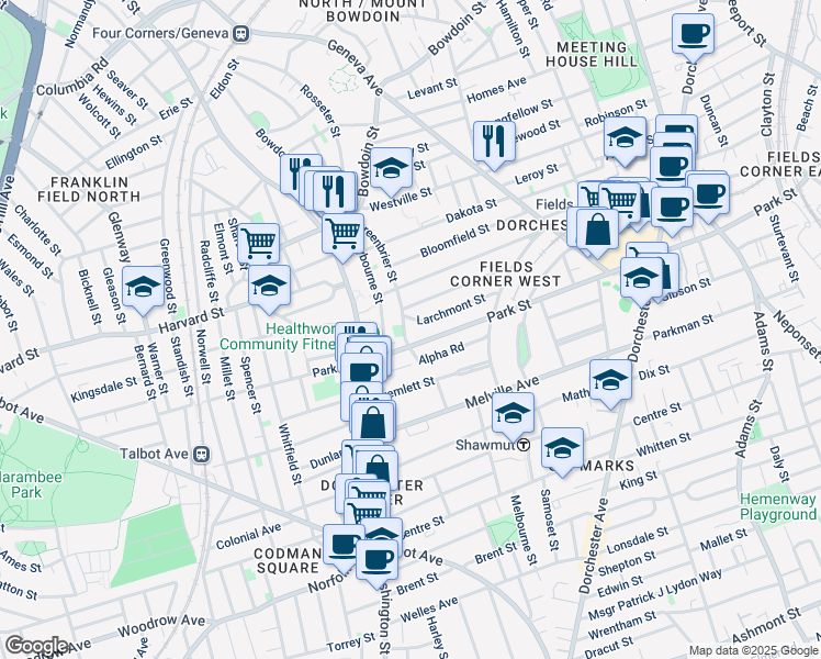 map of restaurants, bars, coffee shops, grocery stores, and more near 48-50 Lindsey Street in Boston