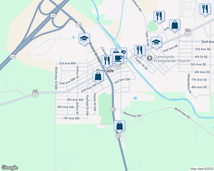 map of restaurants, bars, coffee shops, grocery stores, and more near 401 2nd Avenue Southwest in Cascade