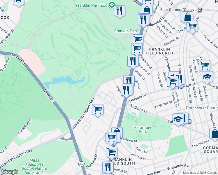map of restaurants, bars, coffee shops, grocery stores, and more near 58 Angell Street in Boston