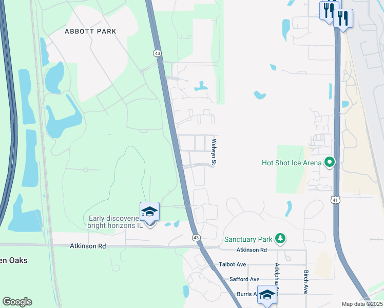 map of restaurants, bars, coffee shops, grocery stores, and more near 119 Hemstead Street in Lake Bluff
