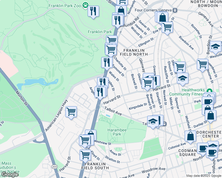 map of restaurants, bars, coffee shops, grocery stores, and more near 15 Abbot Street in Boston