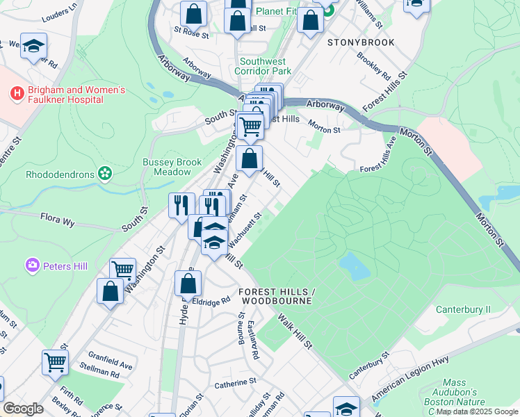 map of restaurants, bars, coffee shops, grocery stores, and more near 35 Sunset Avenue in Boston