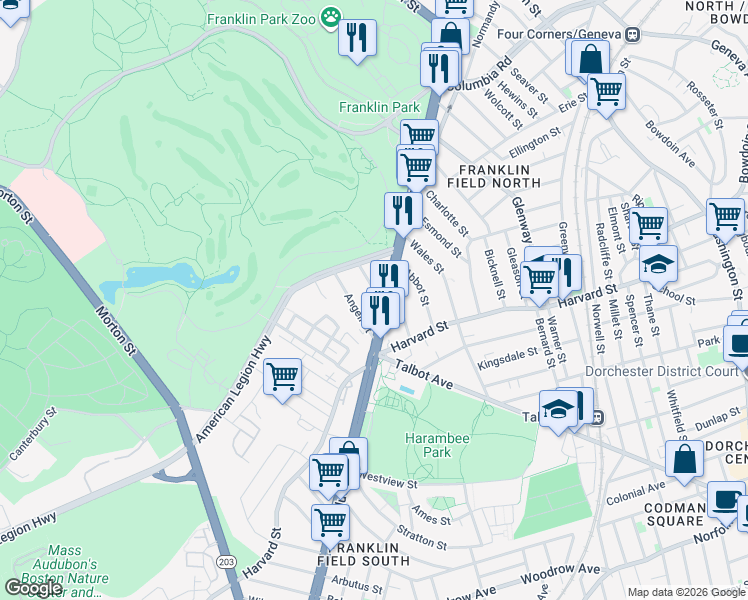 map of restaurants, bars, coffee shops, grocery stores, and more near 16 Calder Street in Boston