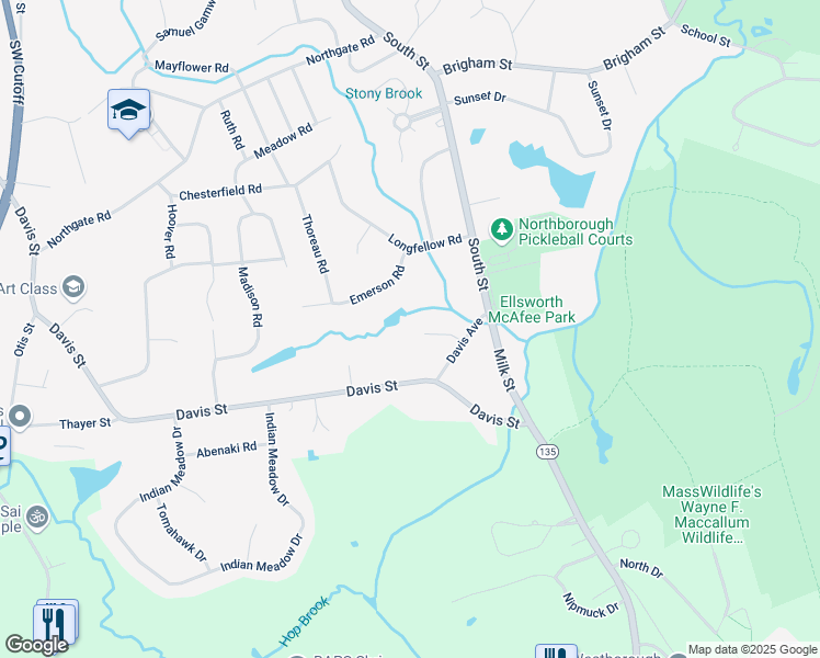 map of restaurants, bars, coffee shops, grocery stores, and more near 12 Saddle Hill Drive in Northborough