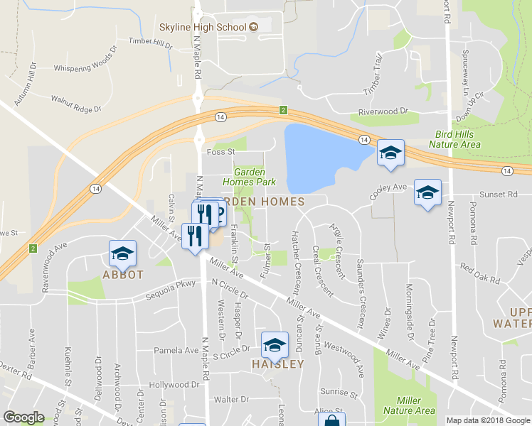 map of restaurants, bars, coffee shops, grocery stores, and more near 1667 Fulmer Street in Ann Arbor