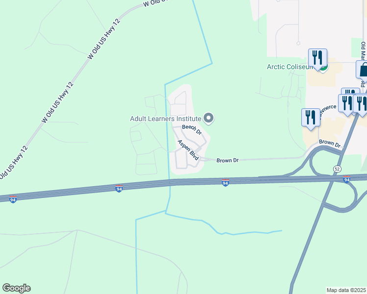map of restaurants, bars, coffee shops, grocery stores, and more near 23046 Aspen Boulevard in Chelsea