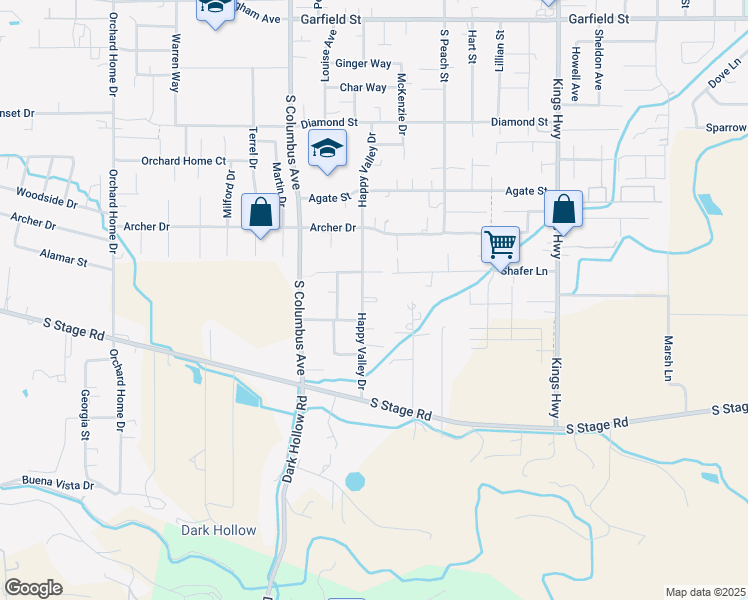 map of restaurants, bars, coffee shops, grocery stores, and more near 2375 Happy Valley Drive in Medford