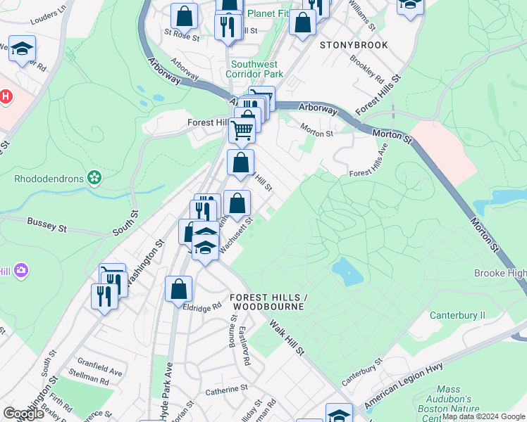 map of restaurants, bars, coffee shops, grocery stores, and more near 15 Leland Street in Boston