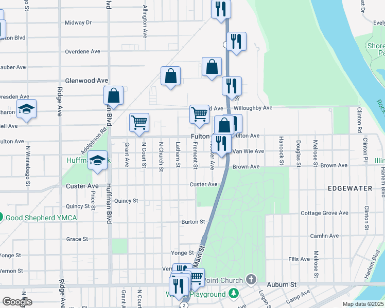 map of restaurants, bars, coffee shops, grocery stores, and more near 2226 Fremont Street in Rockford