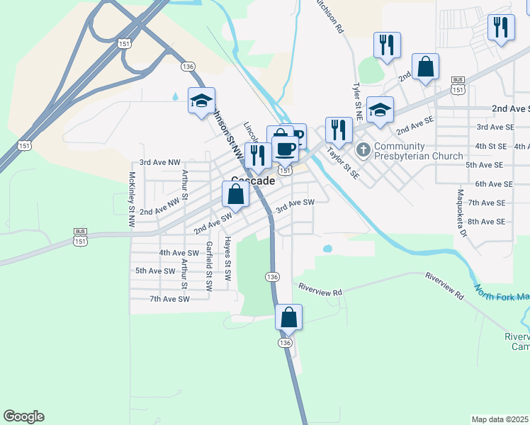 map of restaurants, bars, coffee shops, grocery stores, and more near 401 2nd Avenue Southwest in Cascade