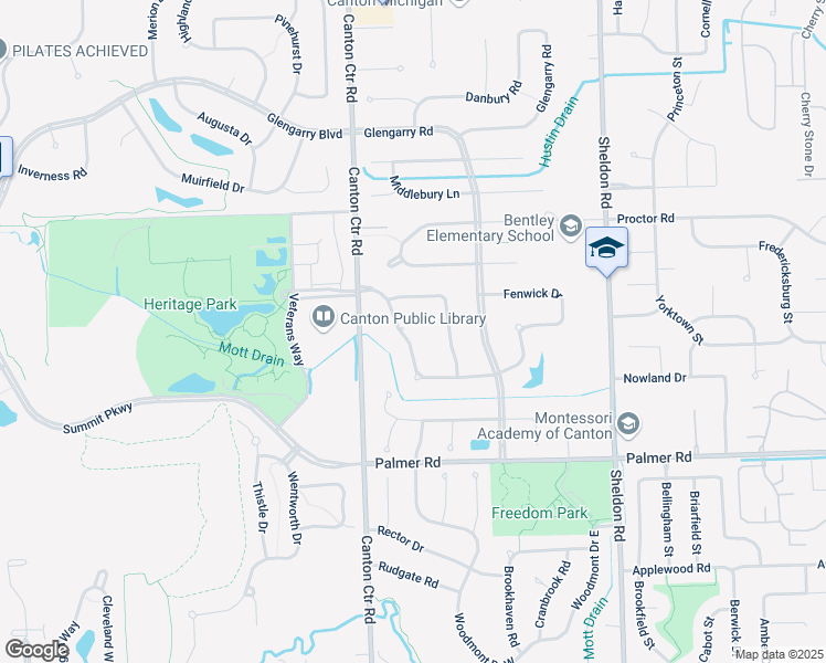 map of restaurants, bars, coffee shops, grocery stores, and more near 1442 Kensington Drive in Canton