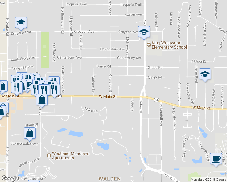 map of restaurants, bars, coffee shops, grocery stores, and more near 522 Cherokee Street in Kalamazoo