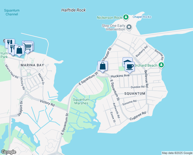 map of restaurants, bars, coffee shops, grocery stores, and more near in Quincy