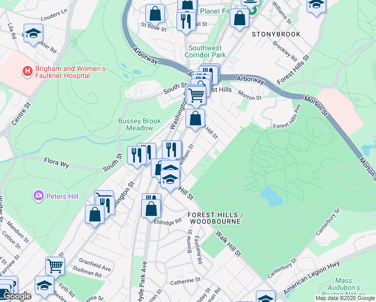map of restaurants, bars, coffee shops, grocery stores, and more near 46 Wenham Street in Boston