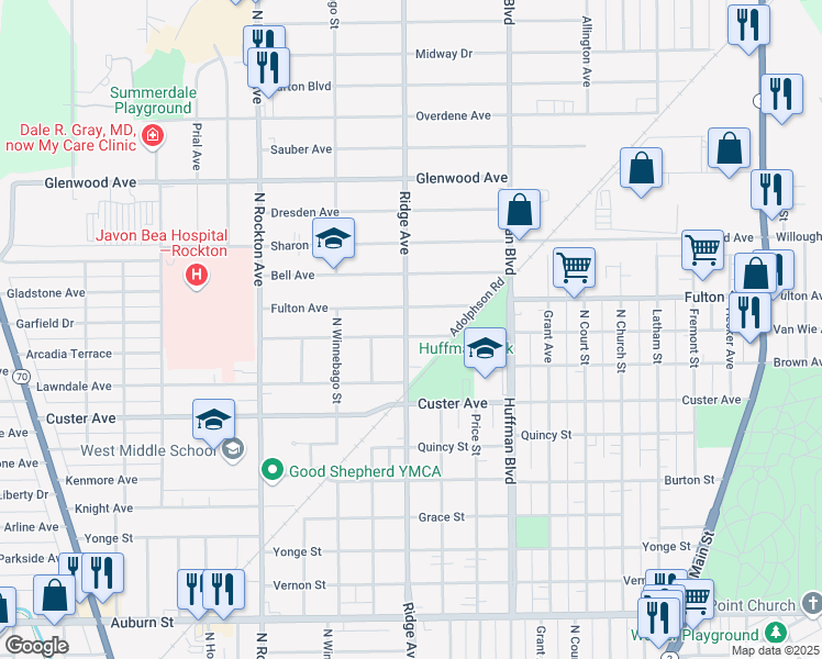 map of restaurants, bars, coffee shops, grocery stores, and more near 2027 Van Wie Avenue in Rockford