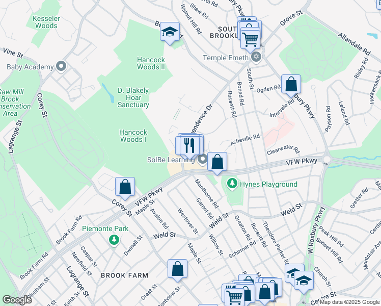 map of restaurants, bars, coffee shops, grocery stores, and more near in Boston