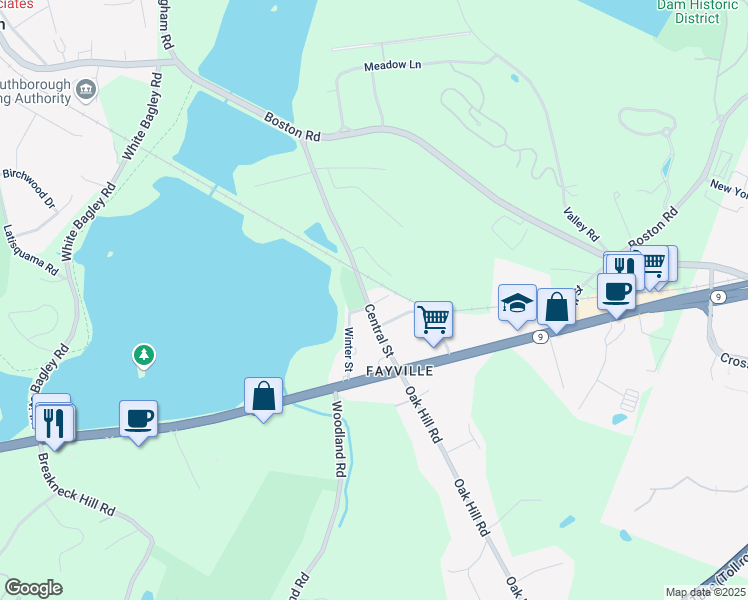 map of restaurants, bars, coffee shops, grocery stores, and more near 42 Central Street in Southborough