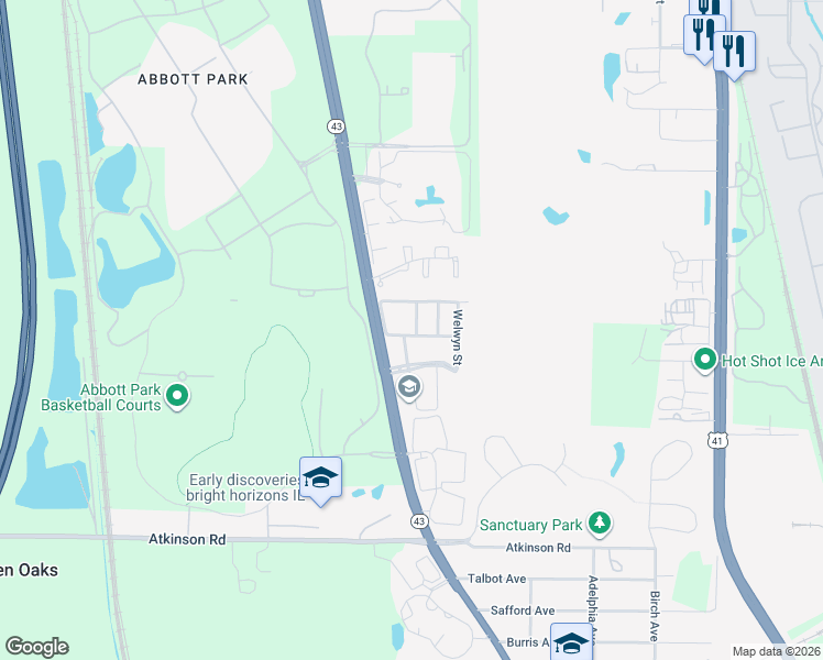 map of restaurants, bars, coffee shops, grocery stores, and more near 114 Hemstead Street in Lake Bluff