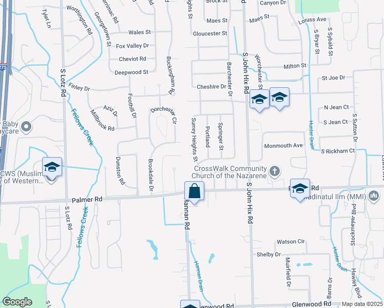 map of restaurants, bars, coffee shops, grocery stores, and more near 1488 Surrey Heights Street in Westland