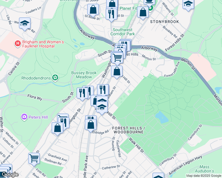 map of restaurants, bars, coffee shops, grocery stores, and more near 108 Hyde Park Avenue in Boston