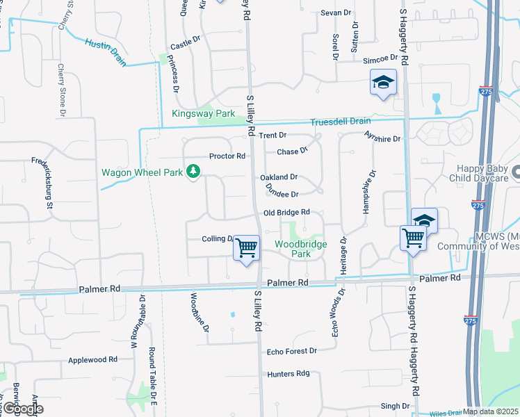 map of restaurants, bars, coffee shops, grocery stores, and more near 42086 Old Bridge Rd in Canton