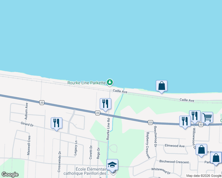 map of restaurants, bars, coffee shops, grocery stores, and more near 1500 Callie Avenue in Belle River