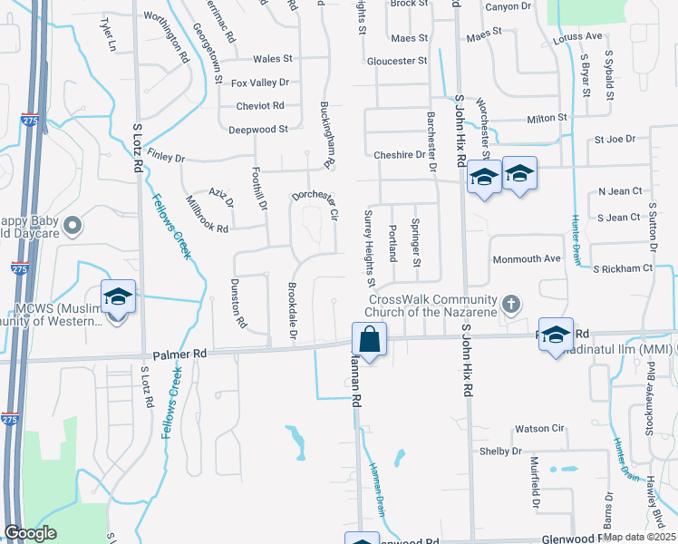 map of restaurants, bars, coffee shops, grocery stores, and more near 1622 Orchard Drive in Canton