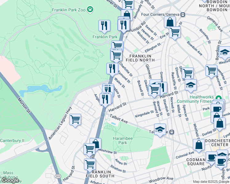 map of restaurants, bars, coffee shops, grocery stores, and more near 15 Abbot Street in Boston