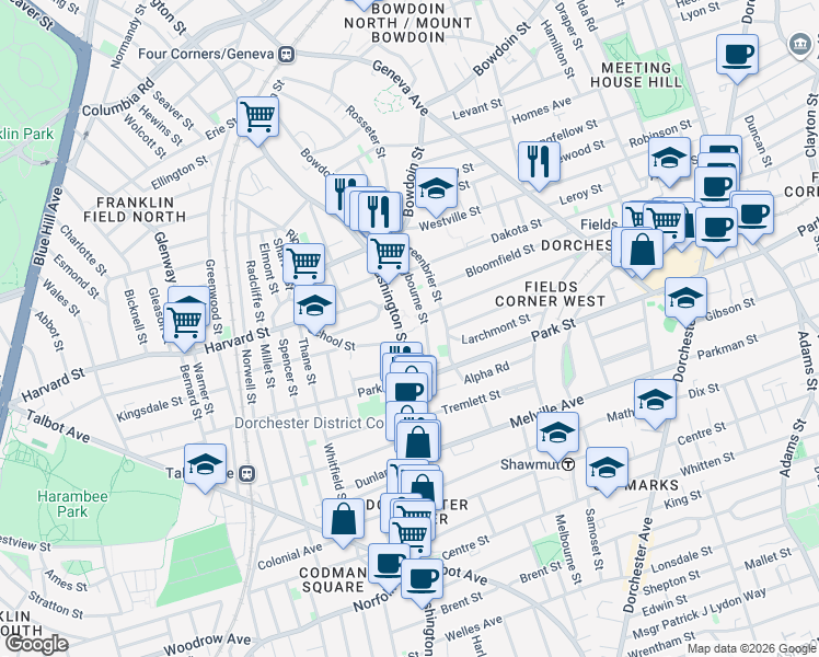 map of restaurants, bars, coffee shops, grocery stores, and more near 75 Claybourne Street in Boston