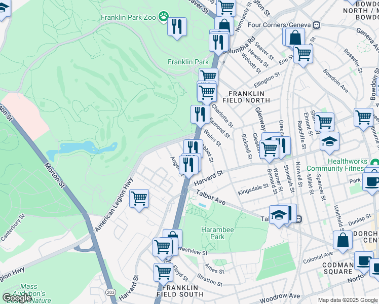 map of restaurants, bars, coffee shops, grocery stores, and more near 16 Calder Street in Boston