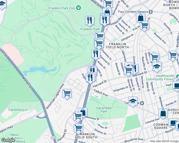 map of restaurants, bars, coffee shops, grocery stores, and more near 16 Calder Street in Boston