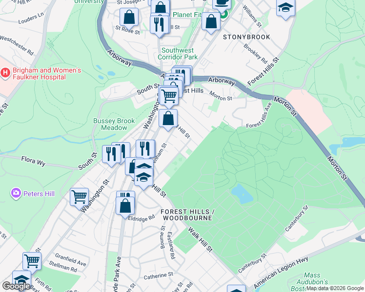 map of restaurants, bars, coffee shops, grocery stores, and more near 15 Leland Street in Boston