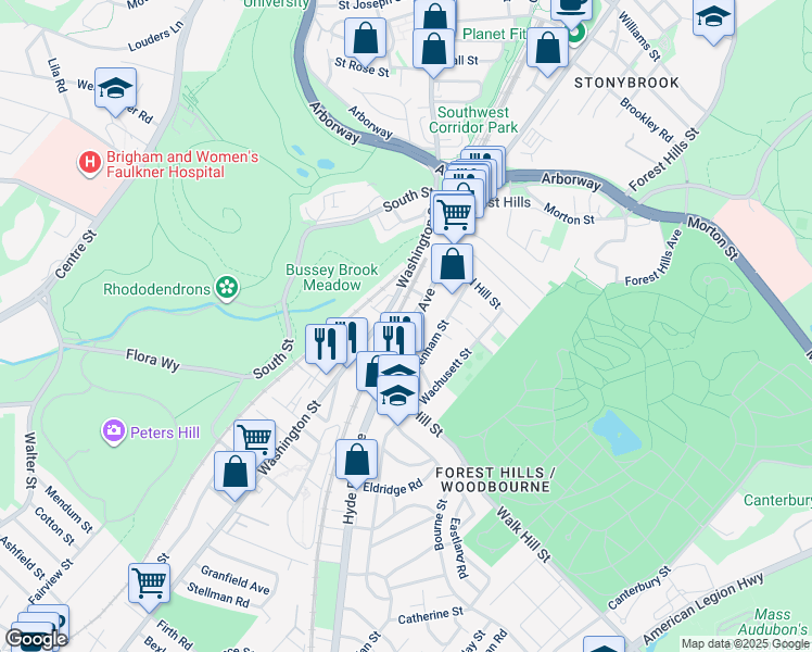 map of restaurants, bars, coffee shops, grocery stores, and more near 108 Hyde Park Avenue in Boston