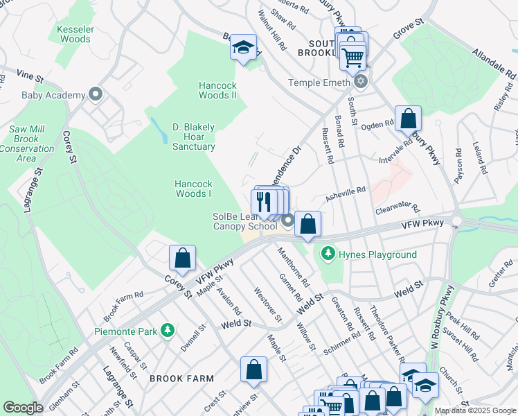 map of restaurants, bars, coffee shops, grocery stores, and more near 257 Independence Drive in Boston