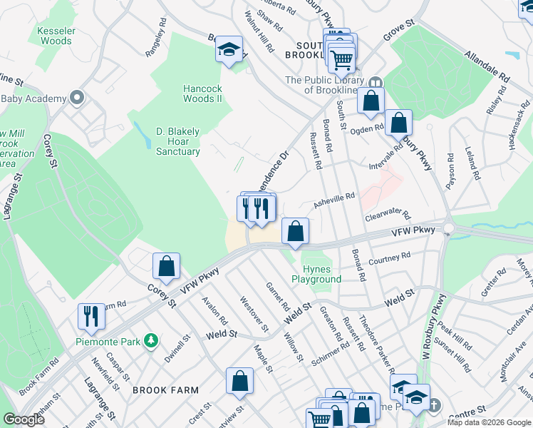 map of restaurants, bars, coffee shops, grocery stores, and more near in Boston