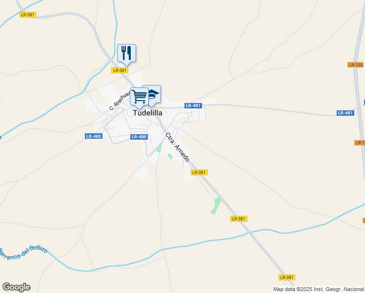 map of restaurants, bars, coffee shops, grocery stores, and more near 19 Carretera Arnedo in Tudelilla