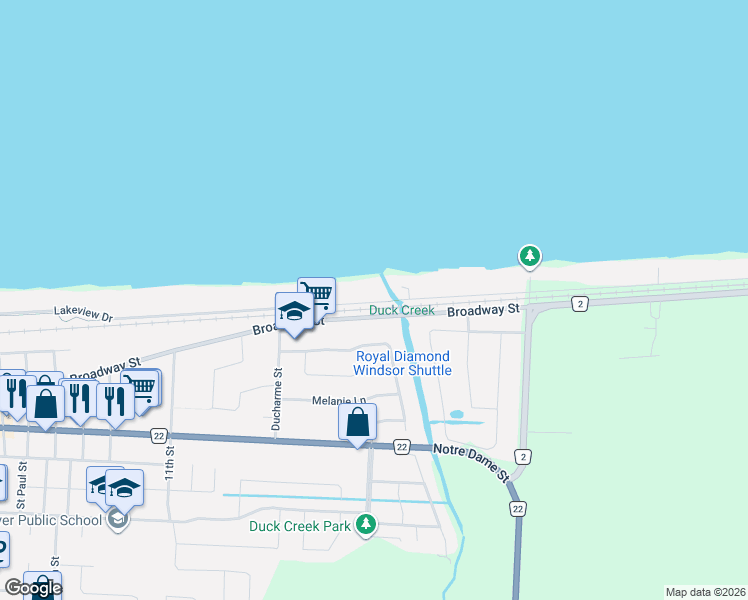map of restaurants, bars, coffee shops, grocery stores, and more near 139 Lakeview Drive in Lakeshore