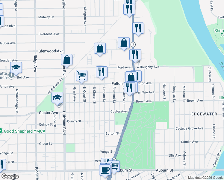 map of restaurants, bars, coffee shops, grocery stores, and more near 1315 Van Wie Avenue in Rockford